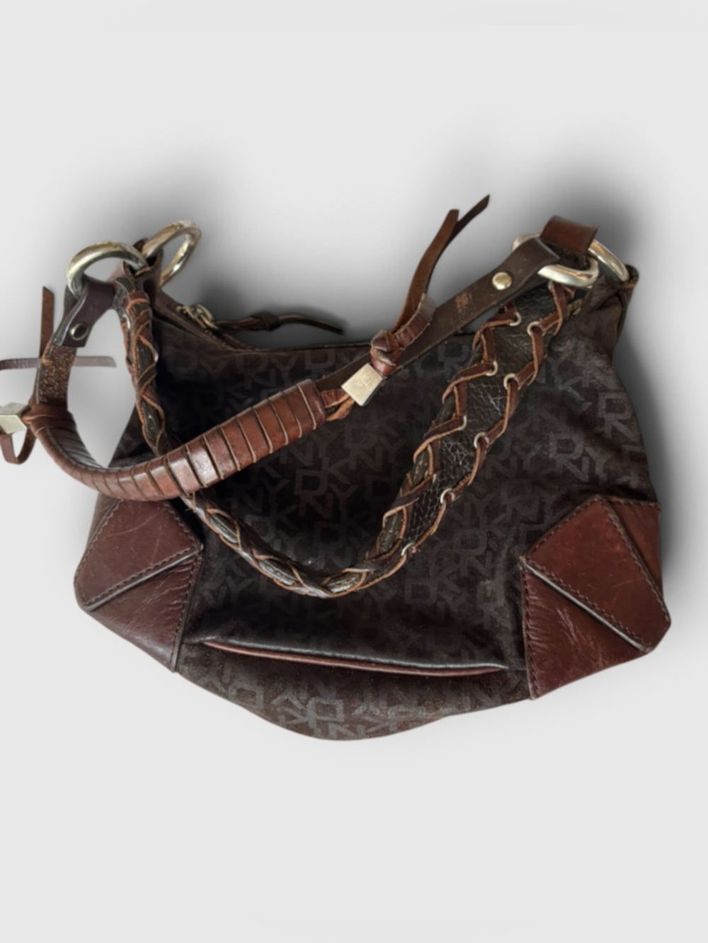 Vintage Y2K DNKY Mini Brown Monogram Padlock Shoulder Bag